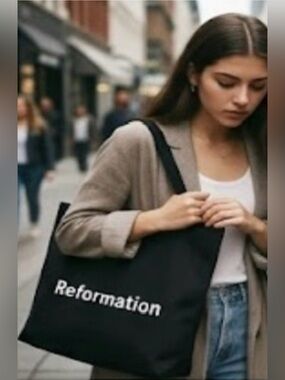 NEW, Reformation Black Canvas Tote LARGE Shopping Bag Logo Lightweight Bag
